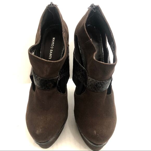 Marco Santi Iris Brown Suede Ankle Booties Snake - Picture 2 of 6